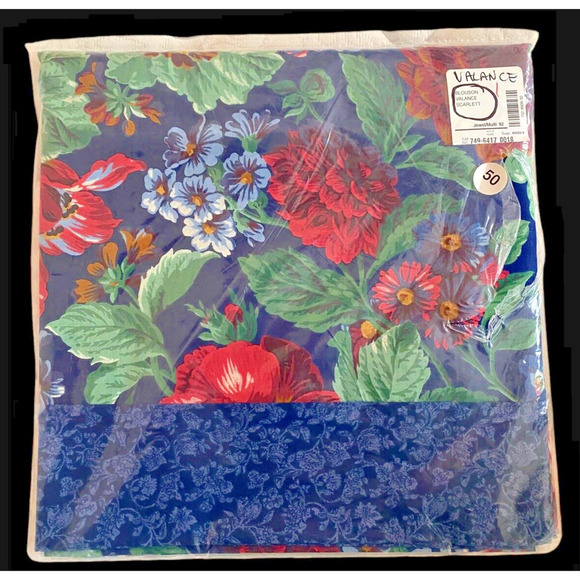 Blue Floral Curtain Valance Cottagecore English Romantic Roses 86"x23" Vintage - Picture 11 of 12